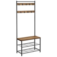 VASAGLE 3-In-1 Entryway Hall Tree with Shoe Bench, Coat Rack with 9 Hooks , Brown Finish