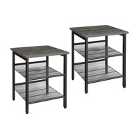 VASAGLE Set of 2 Adjustable Mesh Shelves Side Table - Charcoal Gray and Black