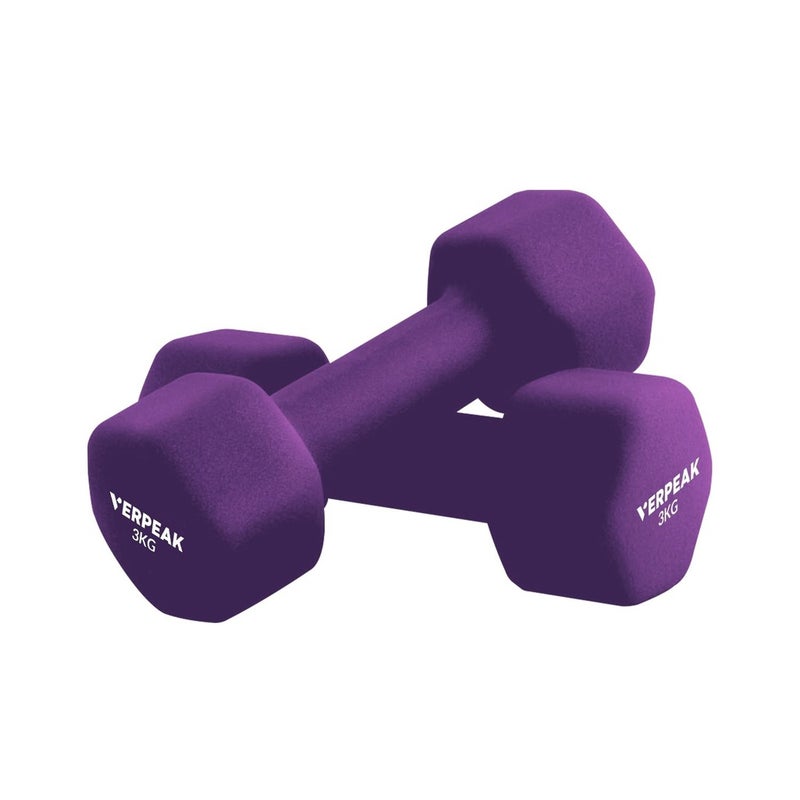 VERPEAK Neoprene Dumbbell Set With Logo Anti-Slip with Cast Iron Core, for Home Gym Weightlifting 3kg x 2 Purple Australia