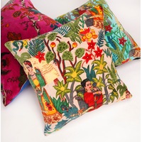 Mexican Painter Pillow Case, Frida Floral Decorative Cushion, Jungle Plants Mexican Painter Art Garden Country Mexico Muertes Cushion