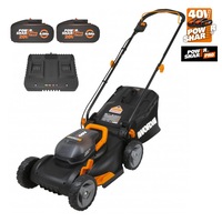 WORX 40V Cordless 40cm Push Lawn Mower with 2x 4Ah PRO POWERSHARE Batteries & Dual Charger - WG743E