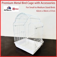 Bird Cage Premium Small Medium Metal Durable Frame Arched Roof White 42x30x57
