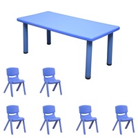 Kids Table Children 6 Chairs Activity Set Large Plastic Play Outdoor Red 120x60