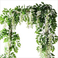 SpringUp 2 Pack White Artificial Silk Flowers Wisteria Hanging Fake Garden Plants Vines Decor Home