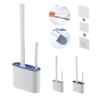 2in1 Bathroom Silicone Bristles Toilet Brush Holder Creative Cleaning Brush Set - 3 Colours