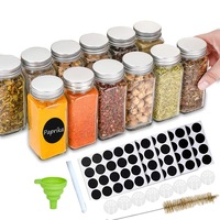 295pcs Clear Square Glass Jars Lid Spice Herb Seasoning Condiment Storage Container