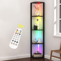 DelSol Corner Shelf with Light, Modern Home Decor Stand Floor Lamps with Storage Shelves for Collectibles, Sturdy 5-Tier Corner Bookshelf Cabinet Display Shelf for Living Room