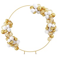 SpringUp 2M Metal Round Wedding Balloon Arch Backdrop Stand Flower Background for Party Decoration - Gold/White
