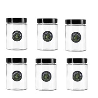 6 x Glass Preserve Jar Screw Top Lid Kitchen Pantry Container Black Lid 570ML