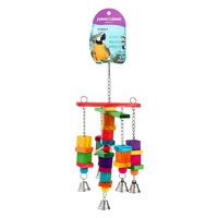 Parrot Wood Block Chew Toy w/ Bell 35x15CM Cage Hanging Toy Biting Birds Large