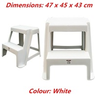 White Large Double Step Stool White Black 2-step Plastic Portable Ladder 47x45x43cm