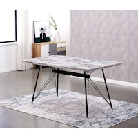 AINPECCA 1x 150x90cm Rectangular Dining Table Faux Marble Grey Look Black Metal Legs For Home Office Commercial Place