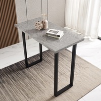 AINPECCA 1x Rectangle Bar Table 120x60CM Faux Marble Bulgari Grey with Black Metal legs For Kitchen Pub Bistro Home bar