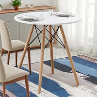 AINPECCA 1x White Round Dining Table DIA 80CM For Home Office Kitchen Eiffel Wood Legs DSW Eames Replica 4 Seater