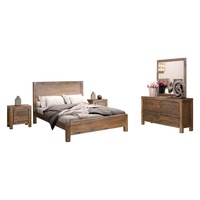 4 Pieces Bedroom Suite in Solid Wood Veneered Acacia Construction Timber Slat Queen Size Chocolate Colour Bed, Bedside Table & Dresser