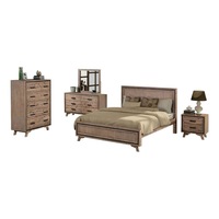 5 Pieces Bedroom Suite King Size Silver Brush in Acacia Wood Construction Bed, Bedside Table, Tallboy & Dresser