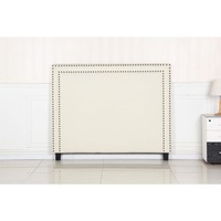 Bed Head Queen White Headboard Upholstery Fabric Studded Buttons