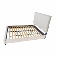 Design Square Fabric Double Bed Frame With Headboard - Beige