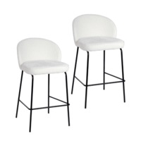 Raimon Furniture Set Of 2 Chiara Boucle Fabric Kitchen Counter Bar Stools 66cm Metal Frame - Ivory