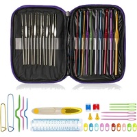 Ozoffer 124PCS NEW Aluminum Crochet Hooks Kit Weave Knitting Needles Sewing Tools Case