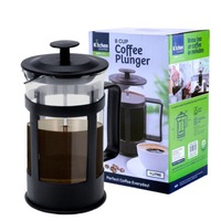 Ozoffer 1Litre Coffee Plunger Glass Body Heat Resistant 8 Cup Brew 18cm