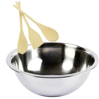 Ozoffer 4pcs Mixing Bowl Stainless Steel 28cm & Wooden Spoons 30cm Set