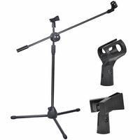 Ozoffer Adjustable Foldable Microphone Stand Mic Holder Tripod Two Clip Boom