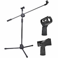 Ozoffer Adjustable Foldable Microphone Stand Mic Holder Tripod Two Clip Boom