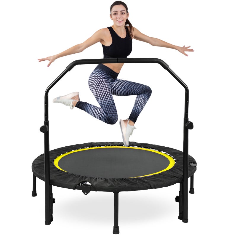 48" Foldable Trampoline with Adjustable Handle Fitness Jump Yellow Australia