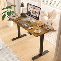 Advwin Height Adjustable Electric Standing Desk, Motorised Stand Up Desk Sit Stand Desk, 140cm Splice Board Black Frame/Walnut Color Table Top