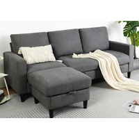 Advwin Sofa 2/3 Seaters Sofa Linen Lounge Sofa Dark Grey/Light Grey/Beige