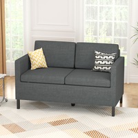 Advwin 2 Seater Sofa Linen Lounge Loveseat Couch Armchair Dark Grey