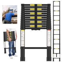 Telescopic Ladder 3.8m Portable Extension Aluminum Telescoping Ladder for Household and Outdoor Working Black