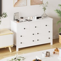 Advwin 7 Chest Of Drawers Lowboy Dresser Storage Cabniet Clothes Organizer TV Stand Storage Unit Table White