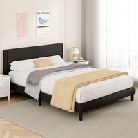 Advwin Bed Frame Double Size Leather Mattress Base Upholstered Platform With Foam Headboard Black