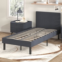 Advwin Bed Frame Single Size Mattress Base Fabric Upholstered Platform With Foam Headboard Grey