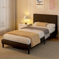 Advwin Bed Frame Single Size Leather Mattress Base Upholstered Platform With Foam Headboard Black