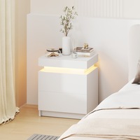 Advwin Bedside Table 2 Drawers With Lift Up Storage Nightstand LED RGB Light Side Table White