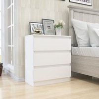 Advwin Bedside Table 3 Drawers Side Table Nightstand 77cm Storage Cabinet for Bedroom Livingroom White