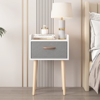 Advwin Bedside Table Fabric Drawers Nightstand Wooden Side Table White