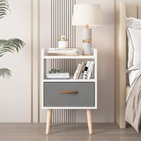Advwin Bedside Table Fabric Drawers Nightstand Wooden Side Table with Storage Shelf White