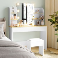 Advwin Dressing Table Stool Set with 10 LED Bulbs Makeup Mirror White