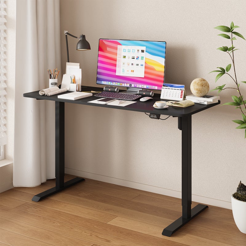 Advwin Electric Standing Desk Adjustable Height Ergonomic Sit Stand up Desk 120cm Black Splice Board Table Top+Black Frame