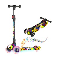 Advwin Kids Scooter Folding Music Kick Scooter 4 Adjustable Height with Light Up Wheel for Ages 3-12
