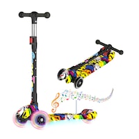 Advwin Kids Scooter Folding Music Kick Scooter 4 Adjustable Height with Light Up Wheel for Ages 3-12