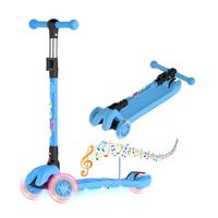 Advwin Kids Scooter Folding Kick Scooter 4 Adjustable Height with Music Light Up Wheel Scooter Lean to Steer for Ages 3-12 Blue