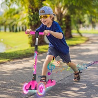 Advwin Kids Scooter Folding Kick Scooter 4 Adjustable Height with Music Light Up Wheel Scooter Lean to Steer for Ages 3-12 Pink