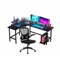 Advwin L-Shaped Corner Desk with Laptop Stand and Ergonomic Computer Chair Set Black