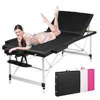 Advwin 75CM Massage Table Portable 3 Fold Aluminum Beauty Spa Therapy Waxing Bed Height Adjustable Black