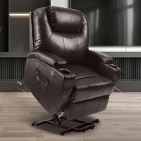 Advwin Recliner Chair Electric Lift Chair Leather Lounge Sofa Couch Seat with 2 USB Ports, 2 Cup Holders Brown